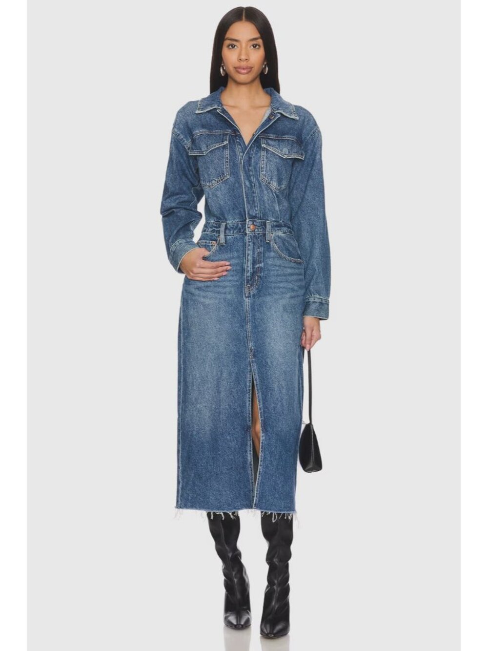 NWT Pistola Amira Denim Midi Shirtdress in Social Rigid Jean Shirt Dress M